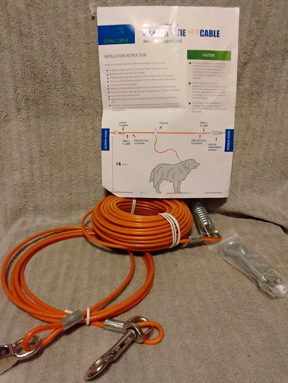 Orange Overhead Trolley & Tie-Out Cable for Dogs Nwt